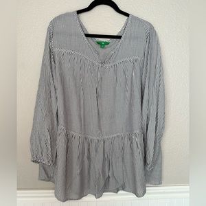 dip Blue and White Striped Rayon Long Sleeve Top Size 2X